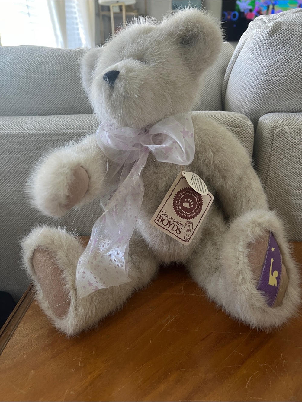 Boyds Bears Plush Teddy in Light Gray with Cream Accents